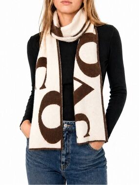 Coach Cream and Brown Signature Logo Scarf